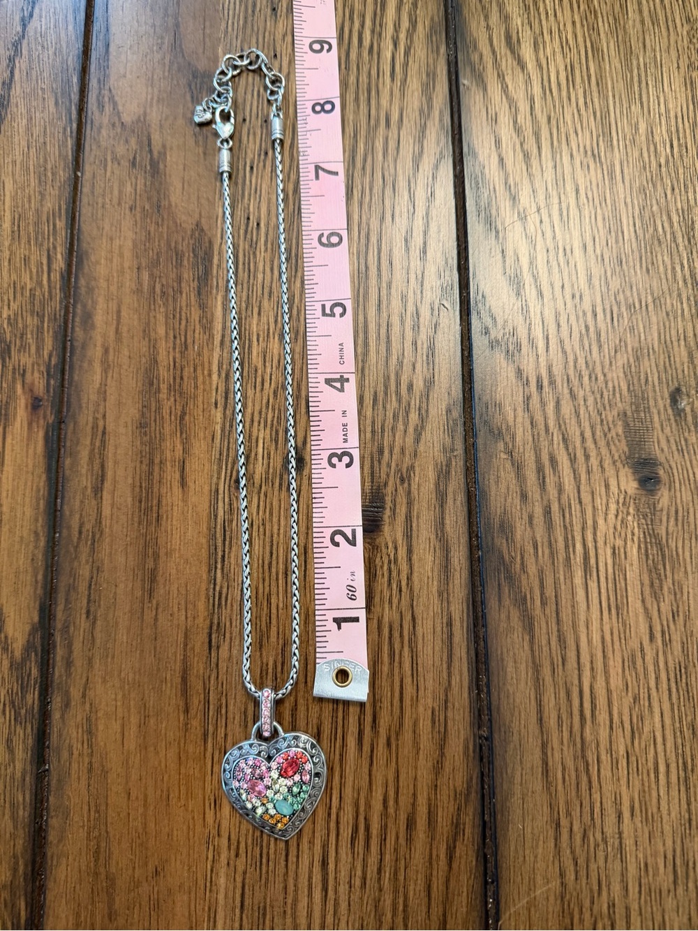 Brighton Retired Crystal Voyage Silver Heart Filigree Pendant Necklace - Picture 6 of 6